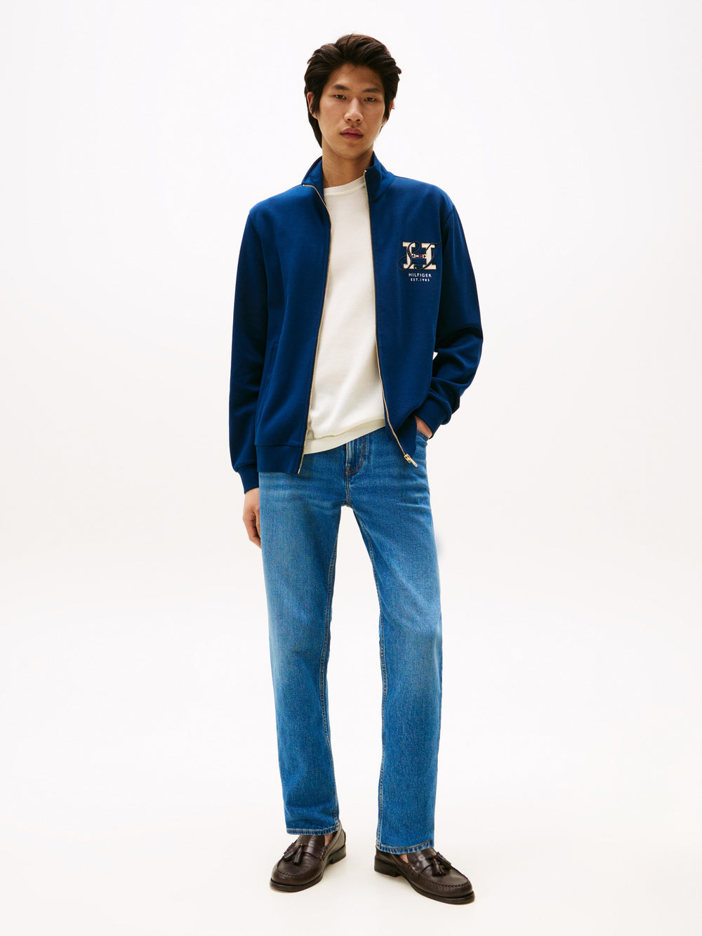 Regular Fit Zip Thru Interlock Sweater