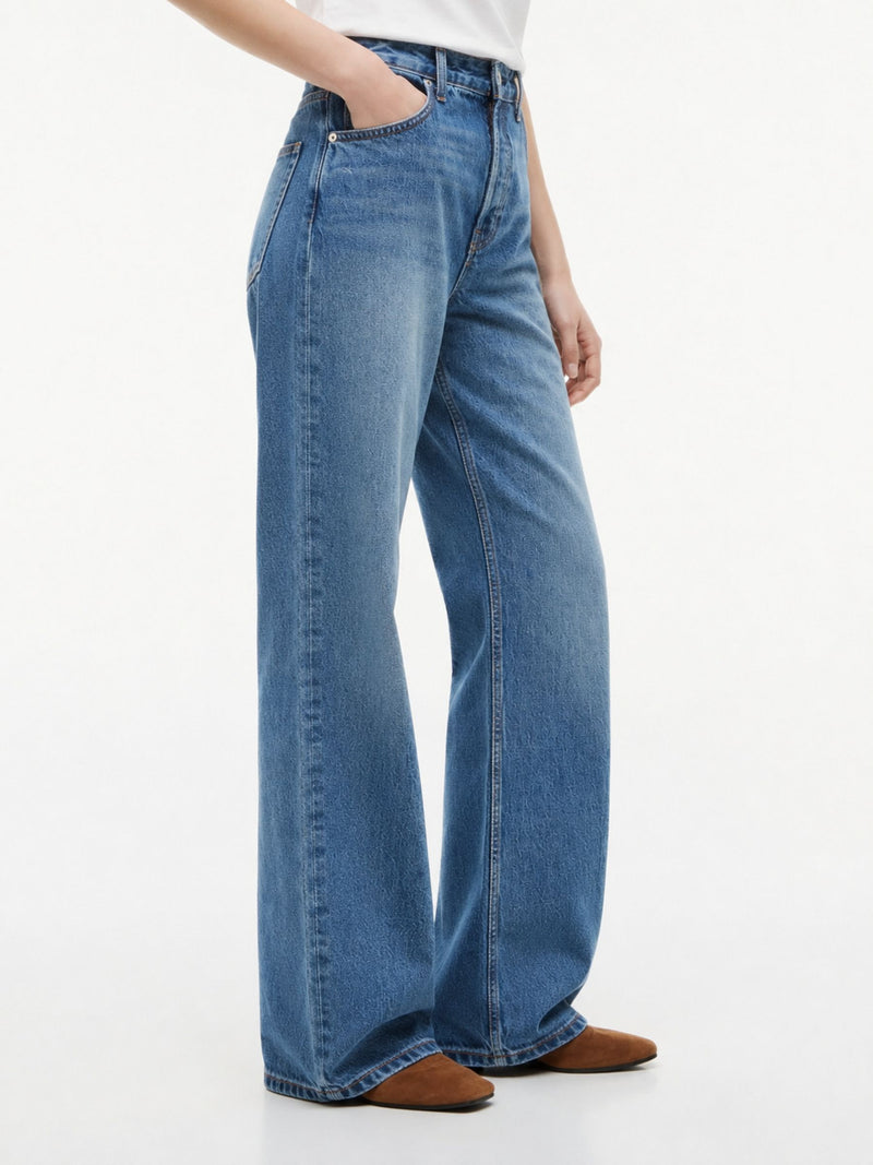 Mid Rise Mid Wash Relaxed Straight Jeans