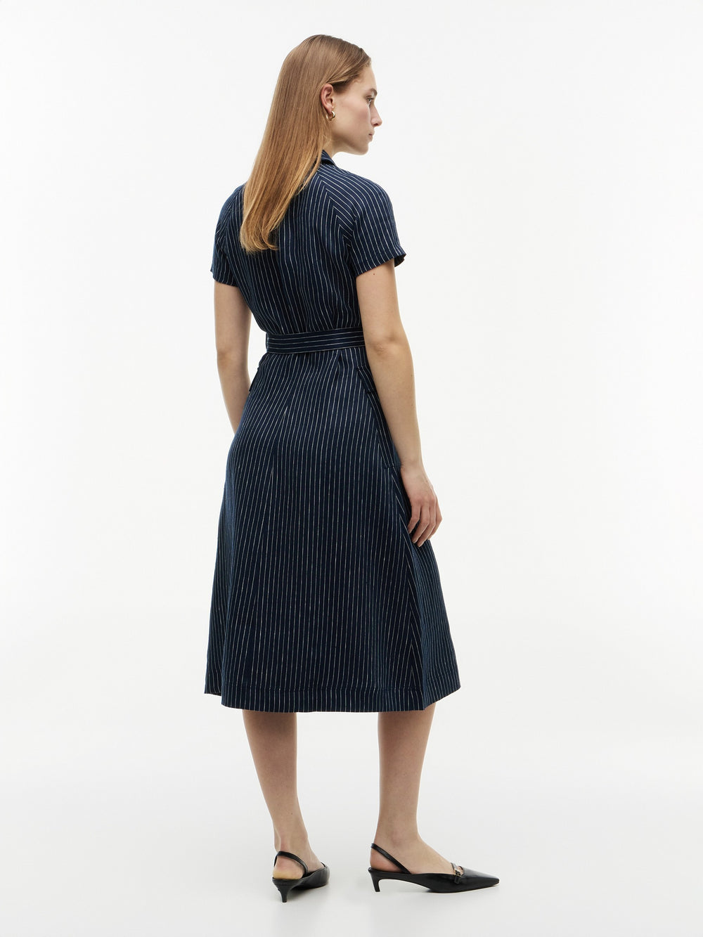Half Sleeve Stripe Linen Fit and Flare Dress