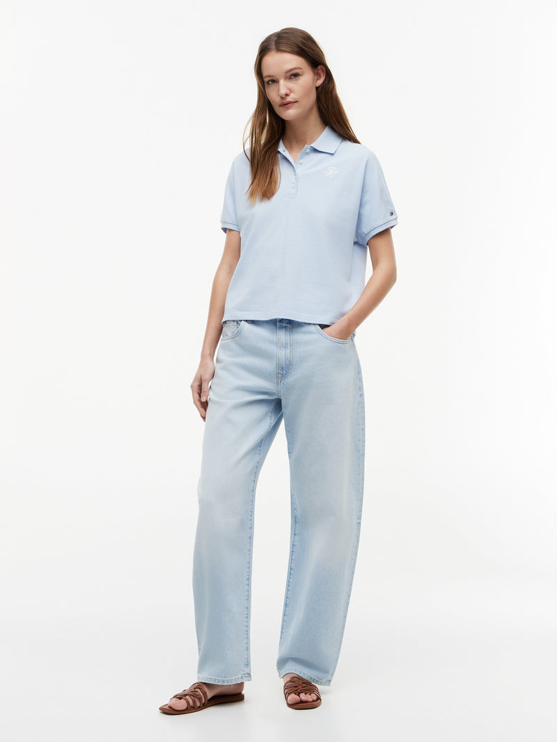 Mid Rise Light Wash Stretch Barrel Jeans