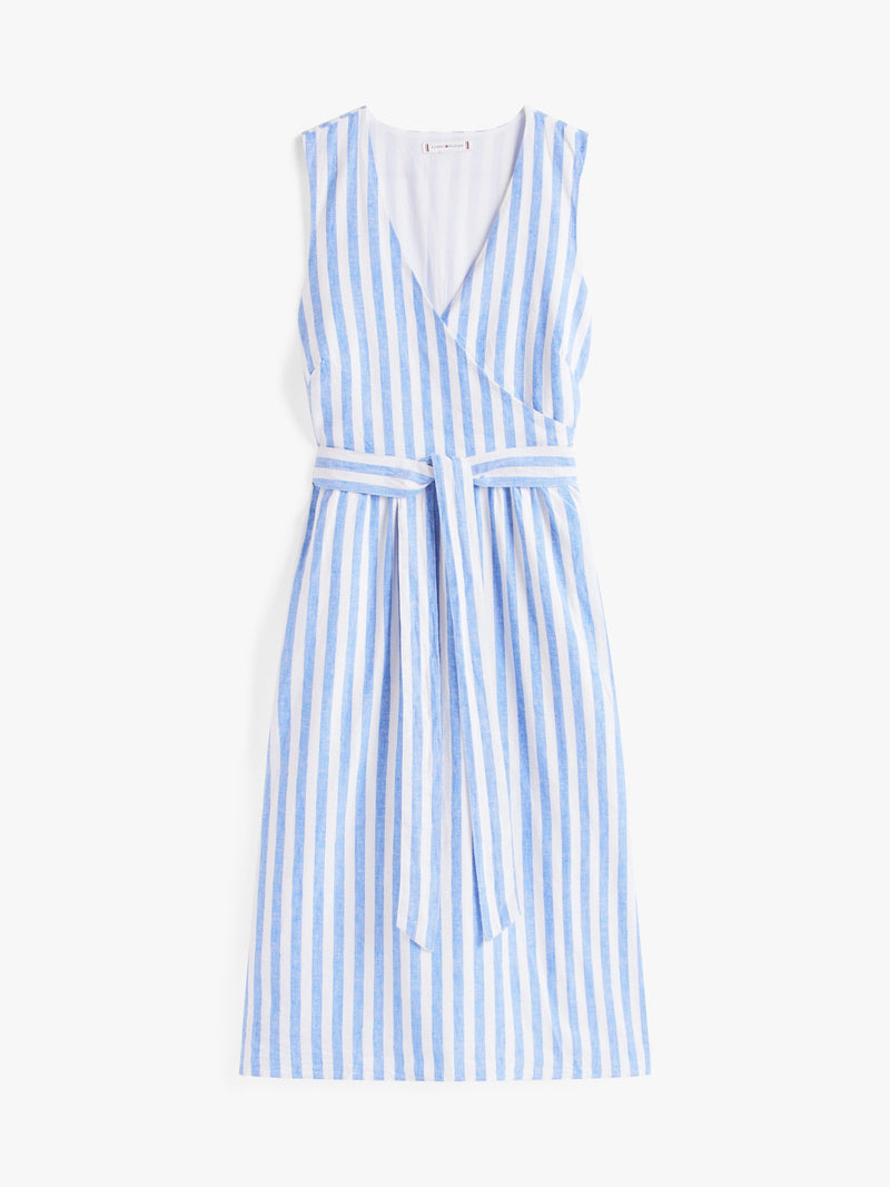Sleeveless Stripe Linen Fit & Flare Dress