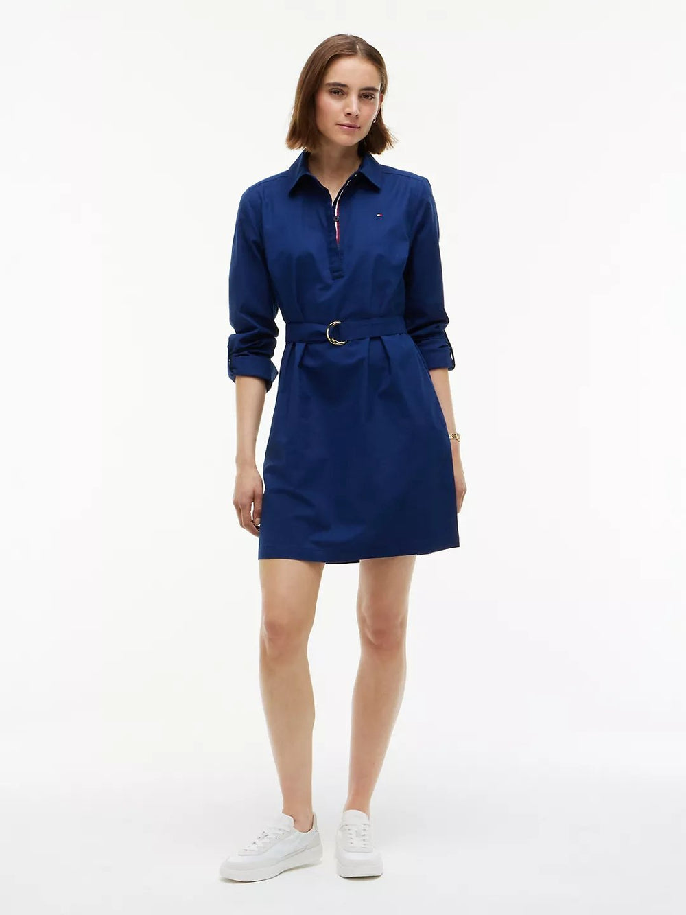 Full Sleeve Solid Cotton Blend Shirt Dress