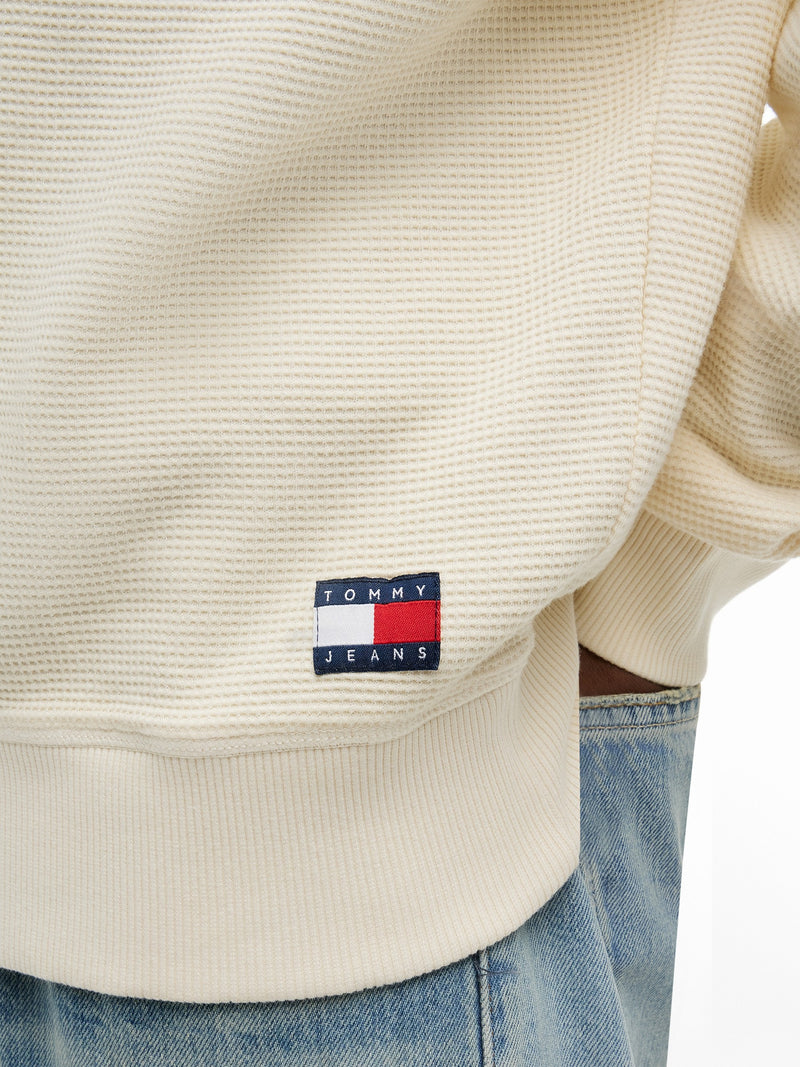 Relaxed Fit Waffle Crew Neck Sweatshirt