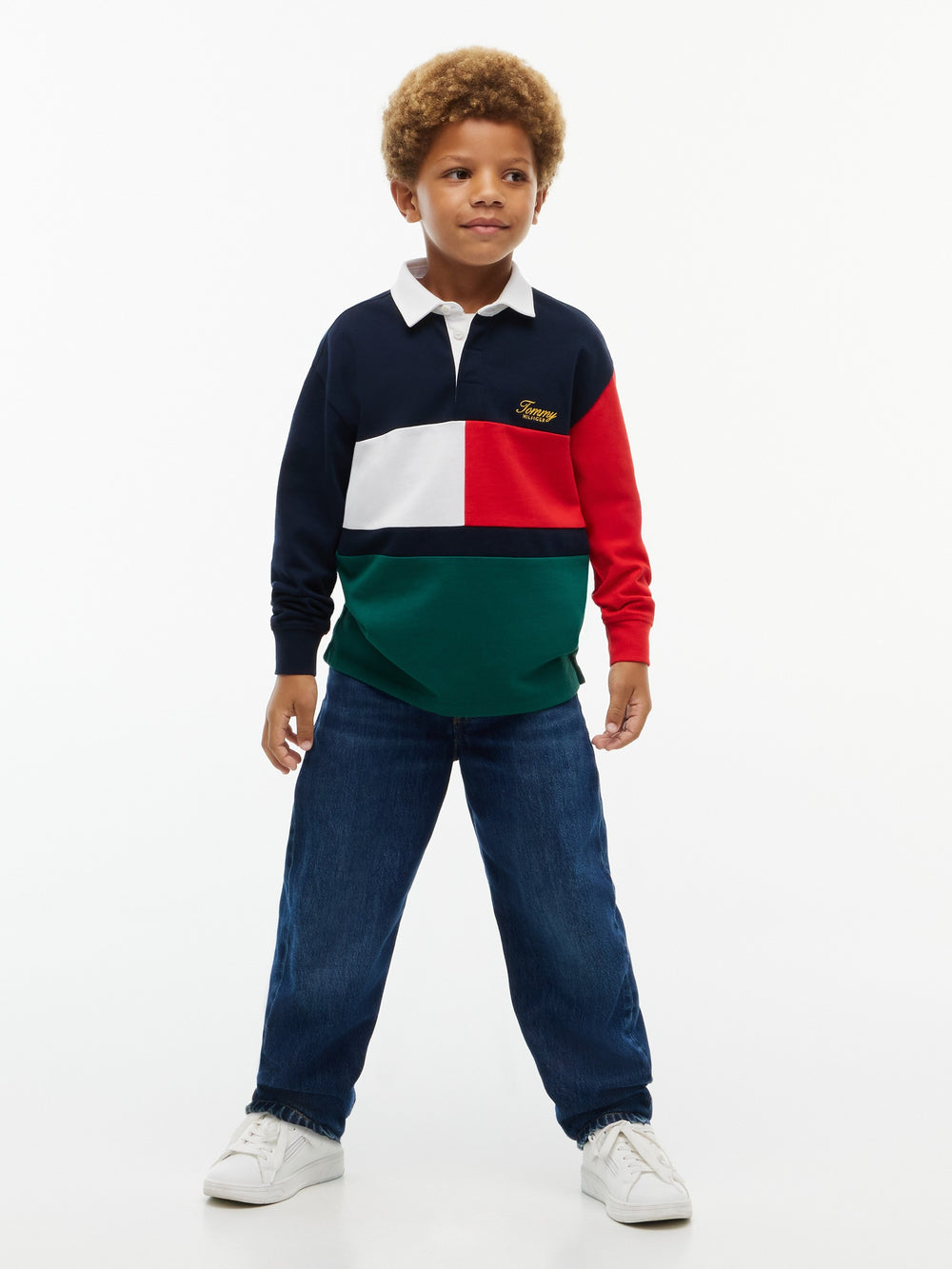 Kids Long-Sleeve Color Block Polo