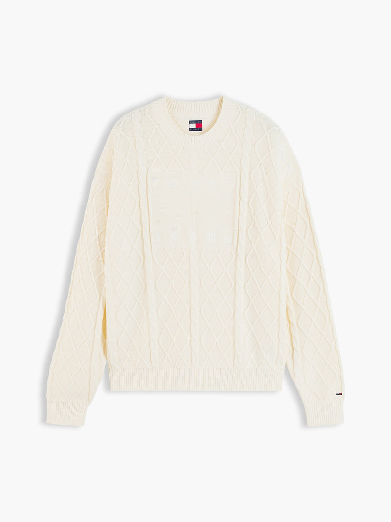Relaxed Fit Badge Cable Knit Pullover