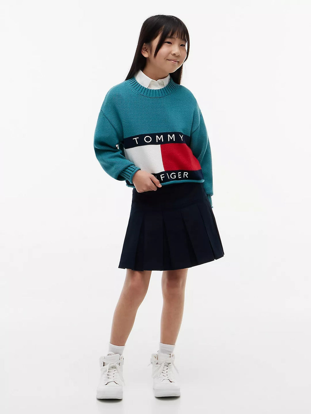 Girls Solid Pleated Skirt