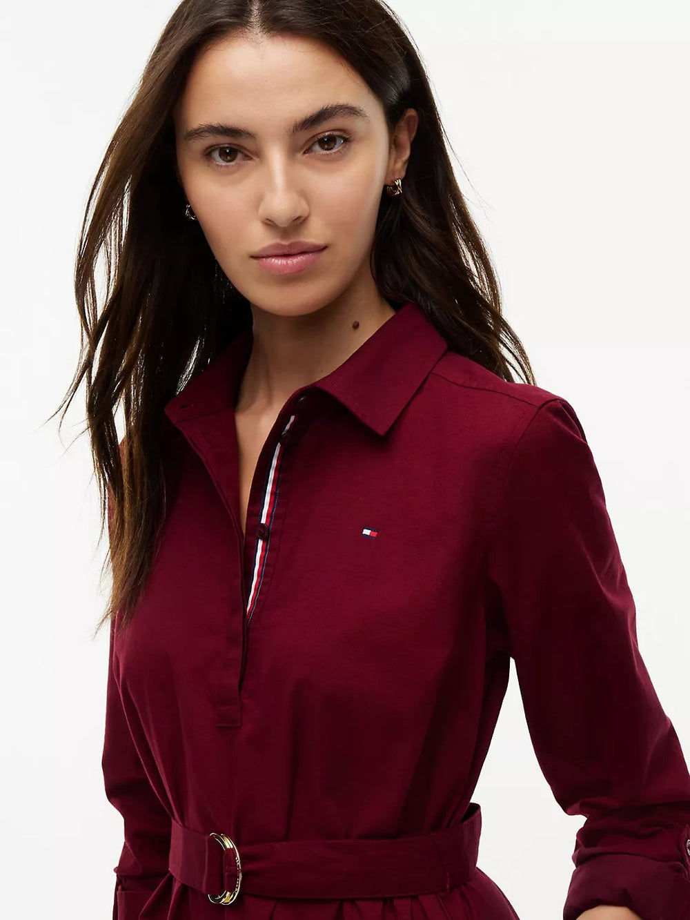 Full Sleeve Solid Cotton Blend Shirt Dress