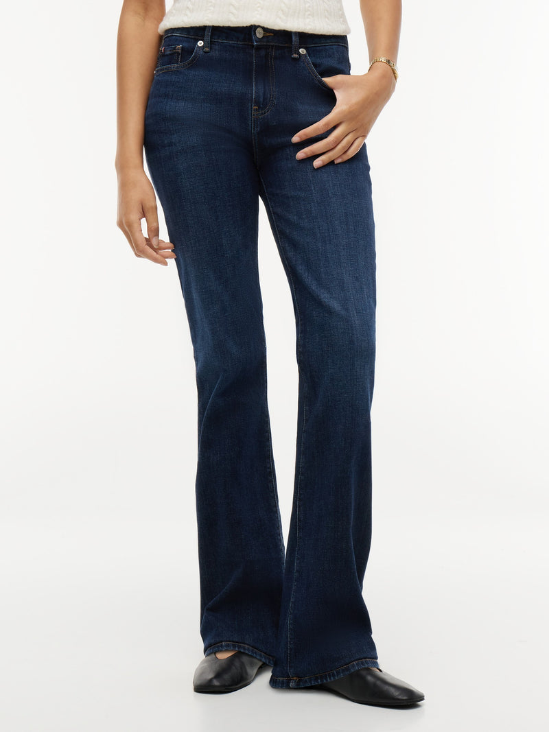 Women Mid Rise Dark Wash Stretch Bootcut Jeans