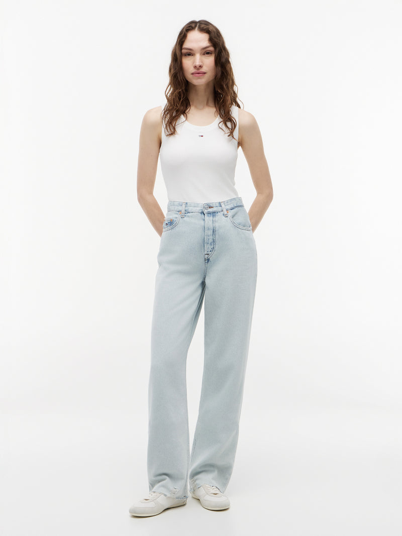 High Rise Light Wash Slim Straight Jeans