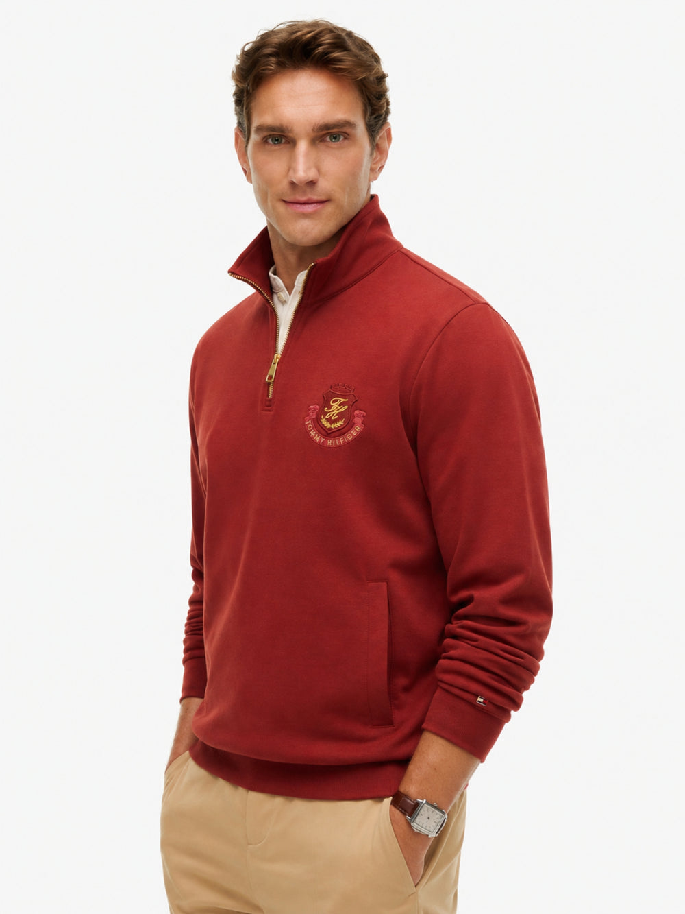 Regular Fit Quarter Zip Interlock Sweatshirt