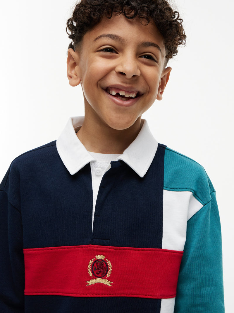 Kids Long-Sleeve Color Block Polo