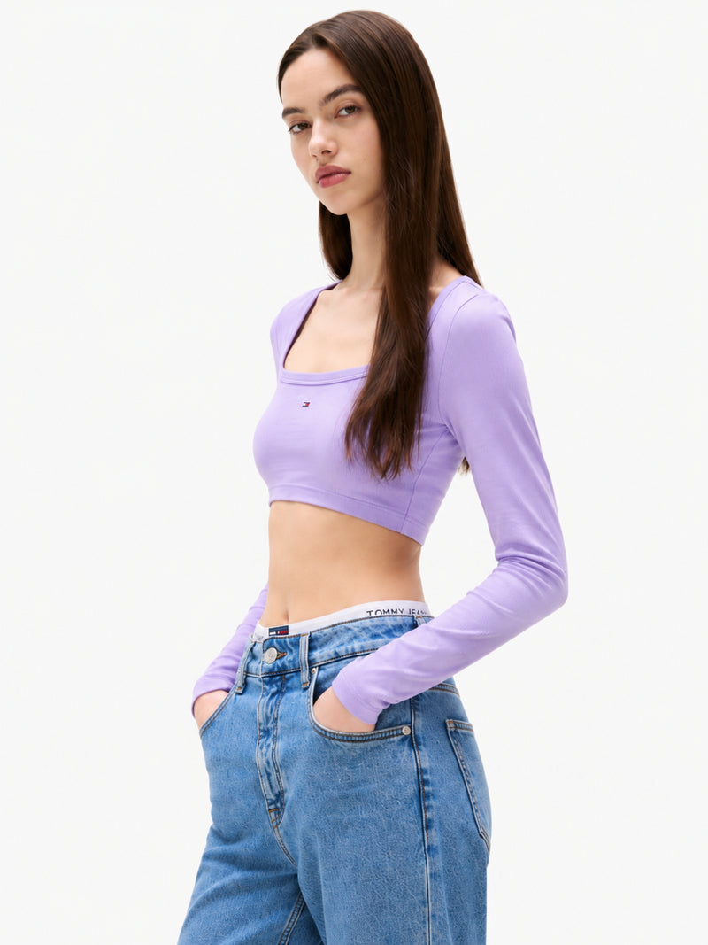 Solid Cropped Fit Full Sleeve Cotton Jersey T-Shirt