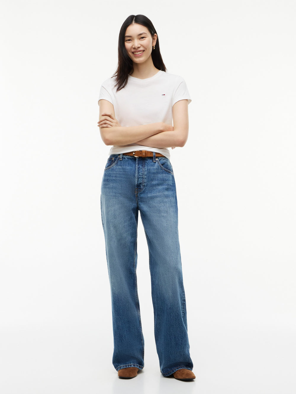 Mid Rise Mid Wash Relaxed Straight Jeans