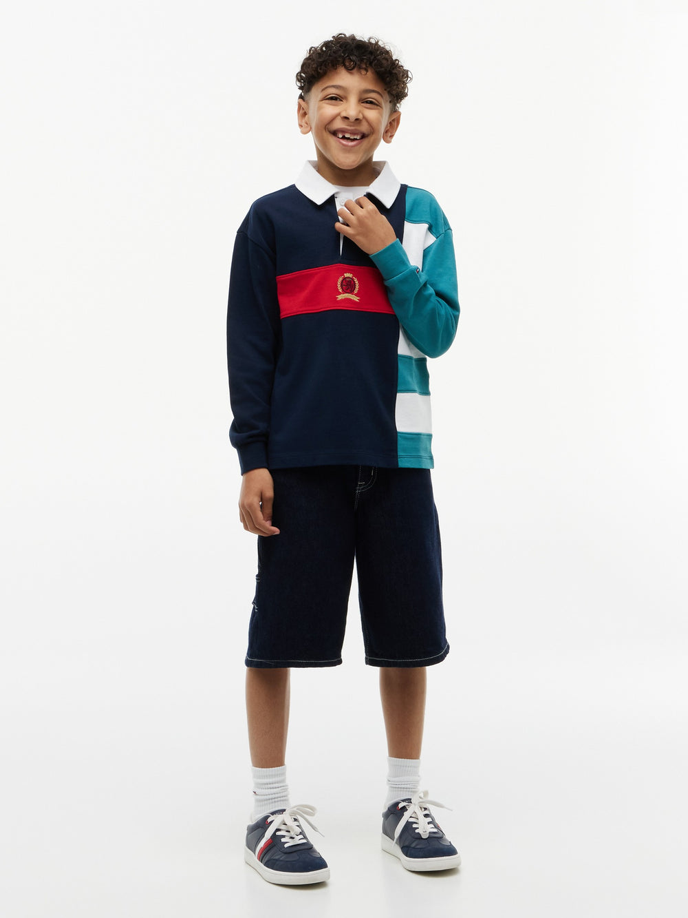 Kids Long-Sleeve Color Block Polo
