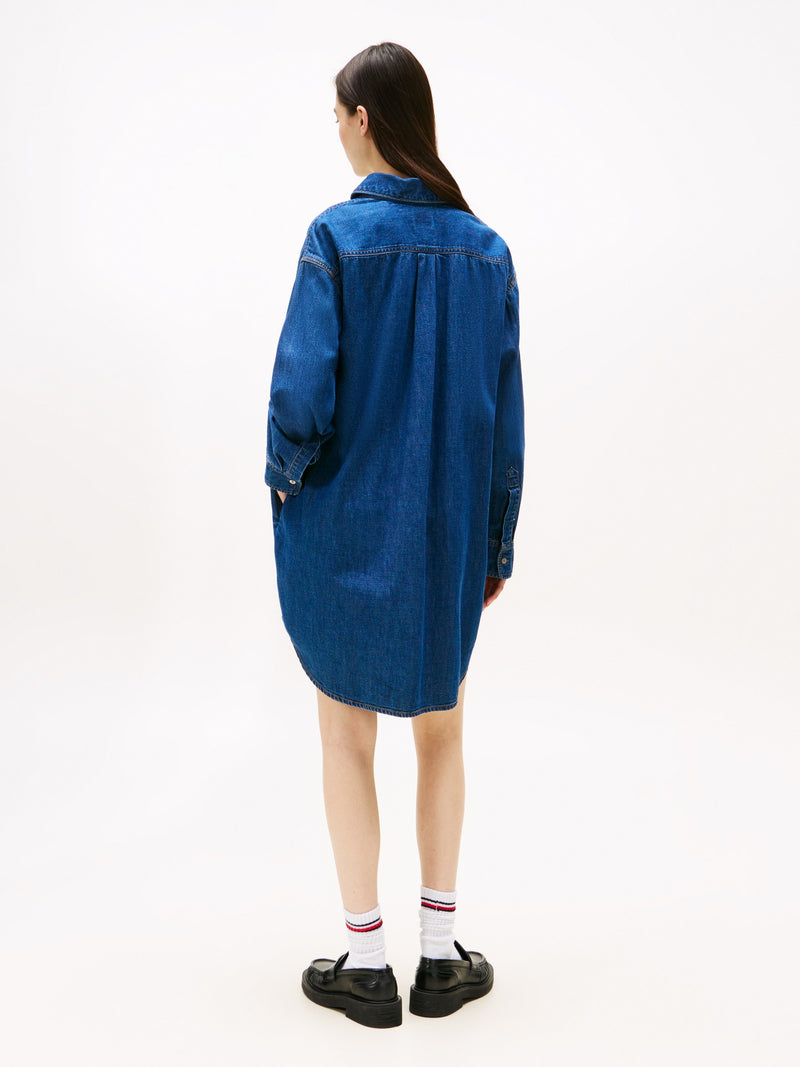 Full Sleeve Solid Denim Shift Dress