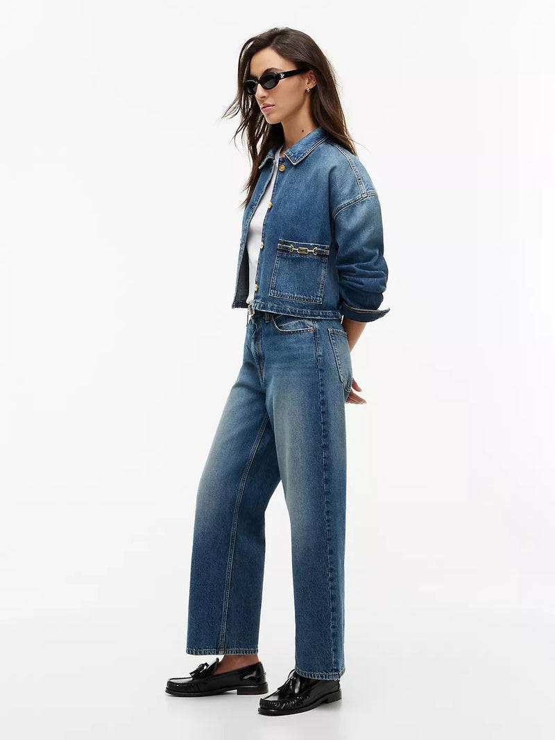 Women Mid Rise Mid Wash Wide Jeans