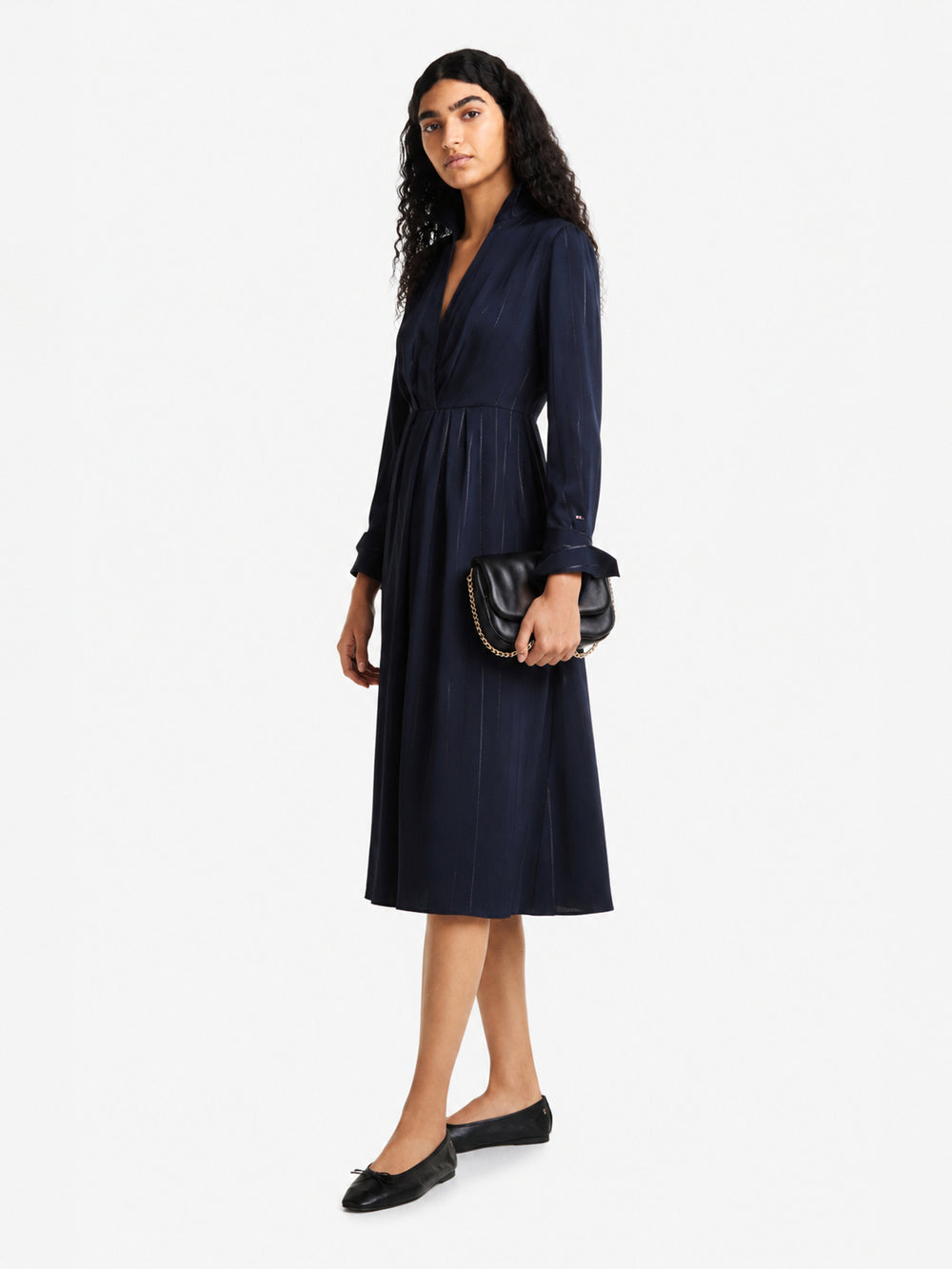 Three-Fourth Stripe Sateen Fit & Flare Dress