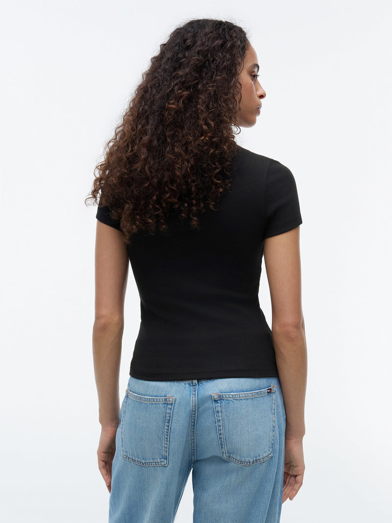 Solid Slim Fit Half Sleeve Ribbed T-Shirt
