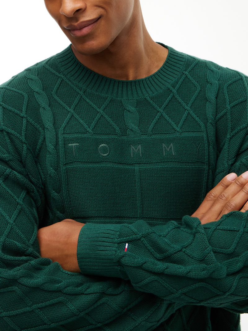 Relaxed Fit Badge Cable Knit Pullover