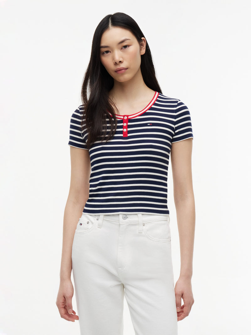 Stripe Slim Fit Half Sleeve Ribbed T-Shirt