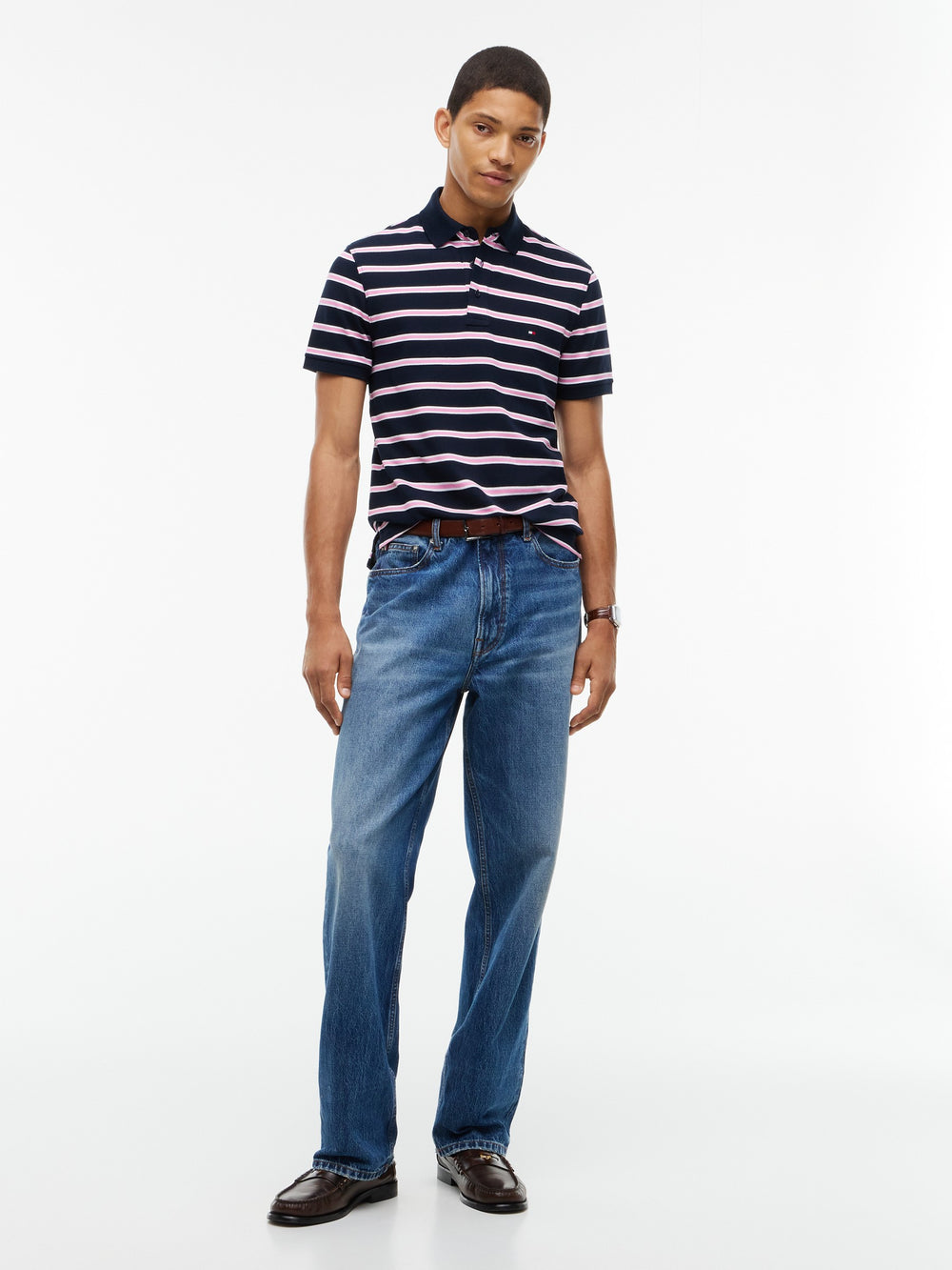 Slim Fit Striped Pique Polo