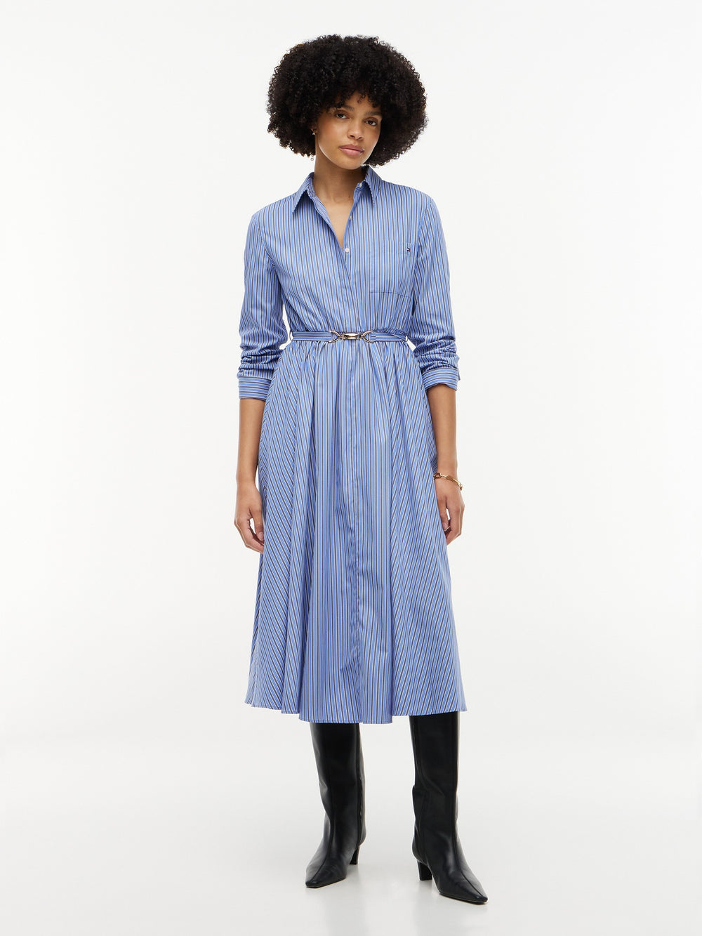 Full Sleeve Stripe Cotton Shirt Dress