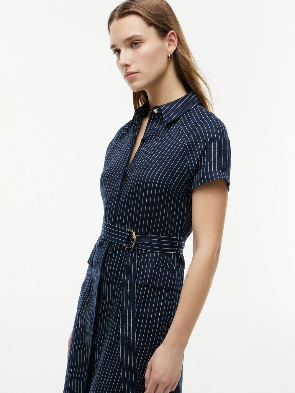 Half Sleeve Stripe Linen Fit and Flare Dress