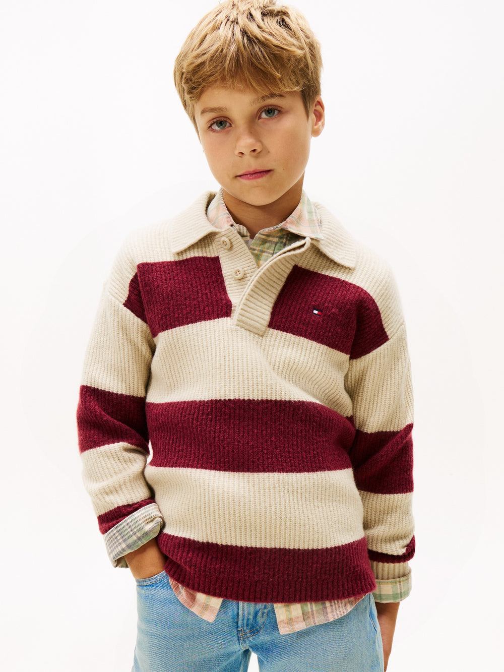 Kids Stripe Quarter Zip Sweater