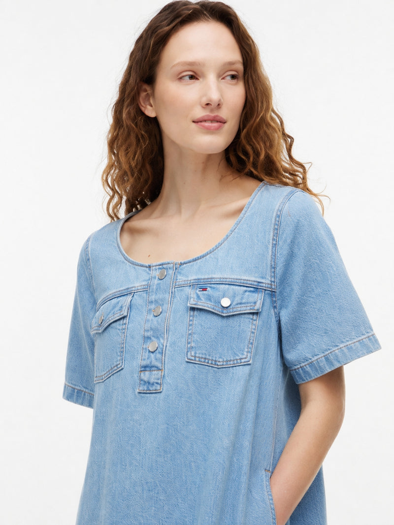 Half Sleeve Solid Cotton A-Line Dress