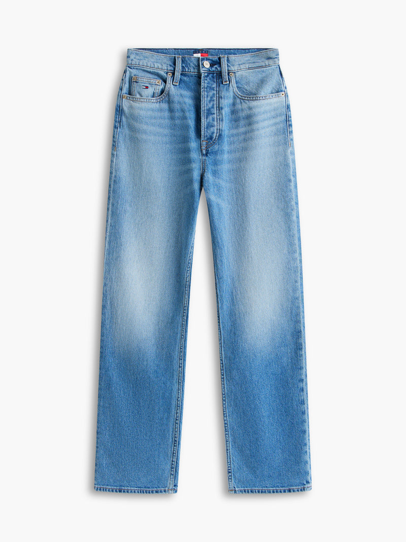 Women High Rise Mid Wash Stretch Straight Jeans