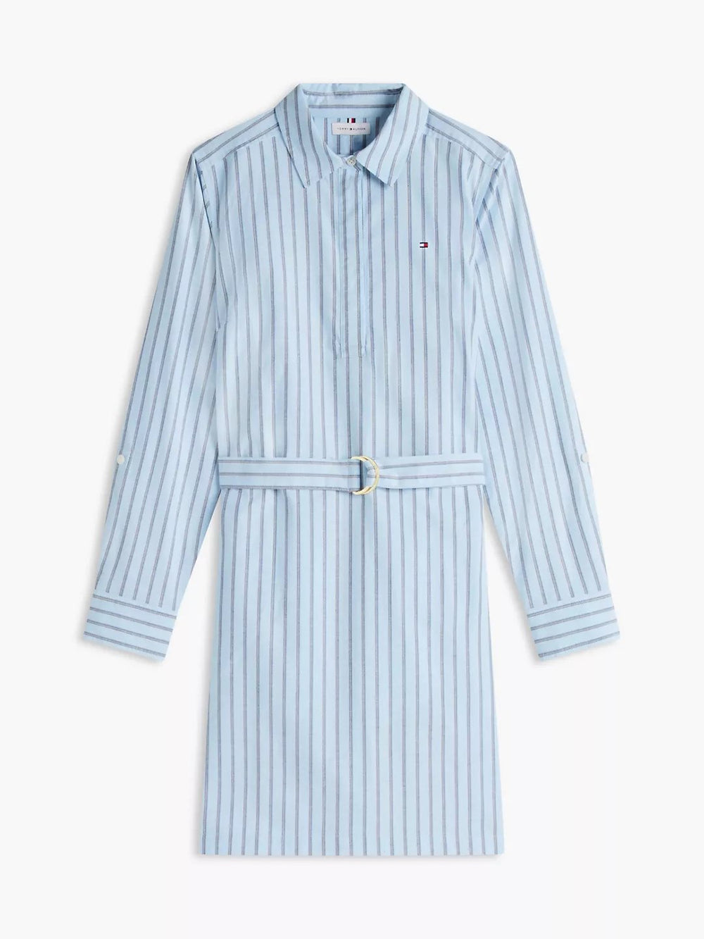 Full Sleeve Stripe Cotton Blend Shirt Dress