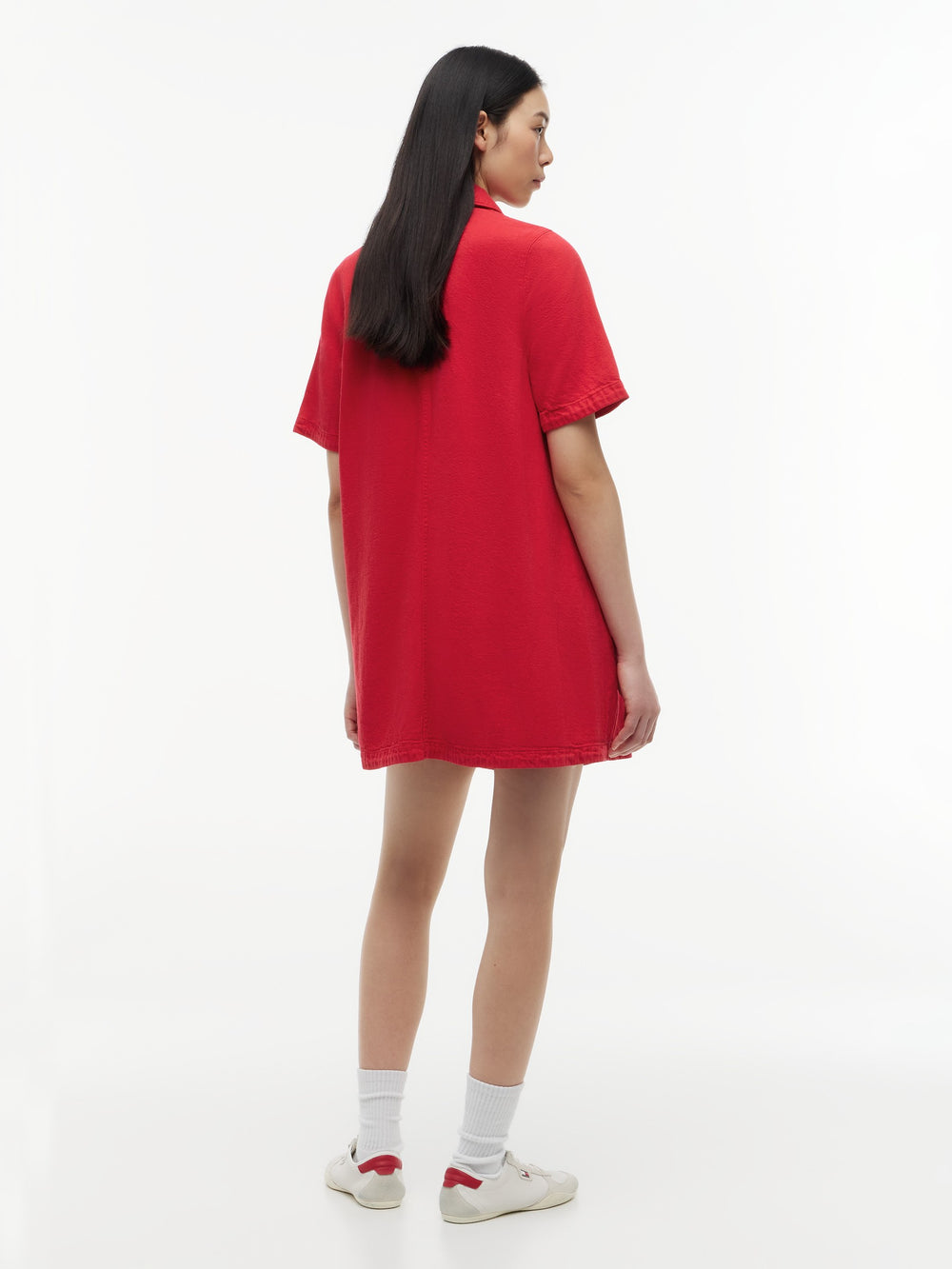 Half Sleeve Solid Cotton A-Line Dress