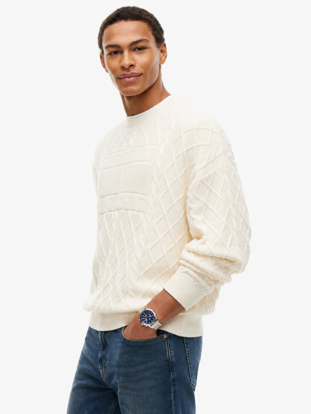 Relaxed Fit Badge Cable Knit Pullover