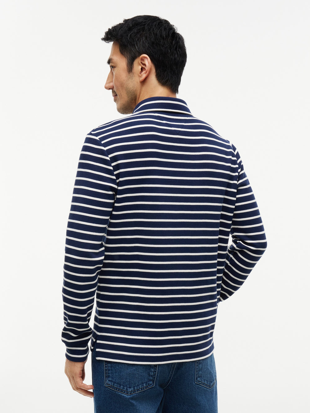 Long Sleeve Striped Textured Polo
