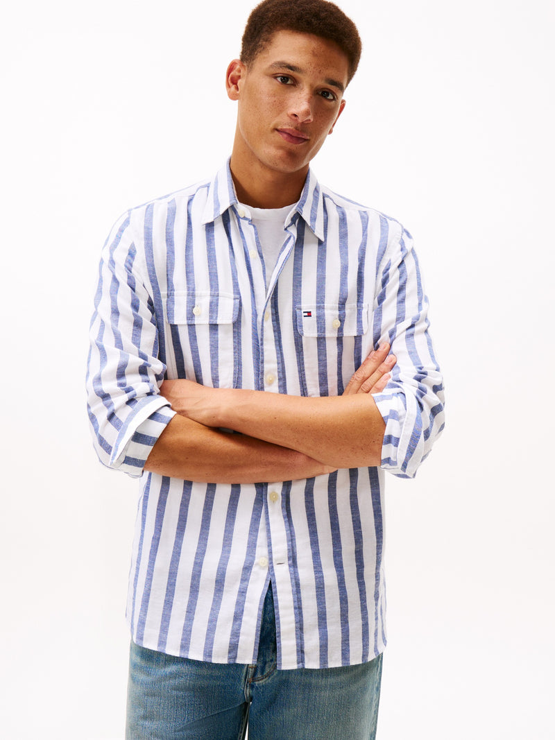 Relaxed Fit Stripe Cotton Linen Shirt
