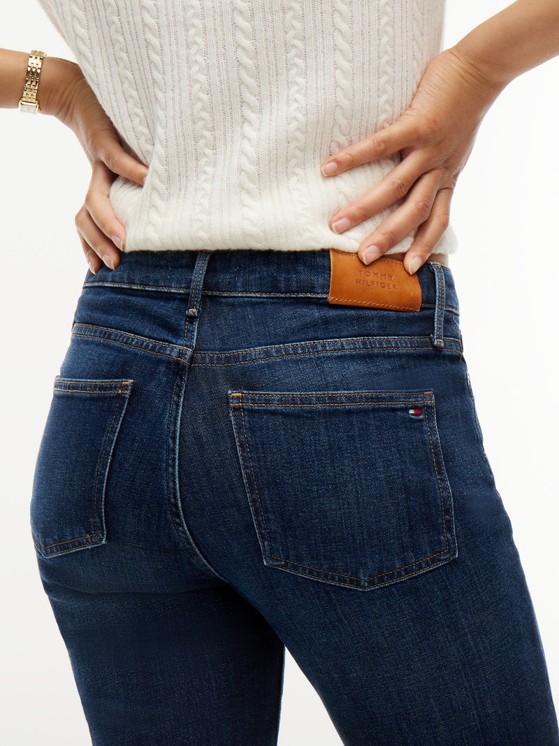 Women Mid Rise Dark Wash Stretch Bootcut Jeans