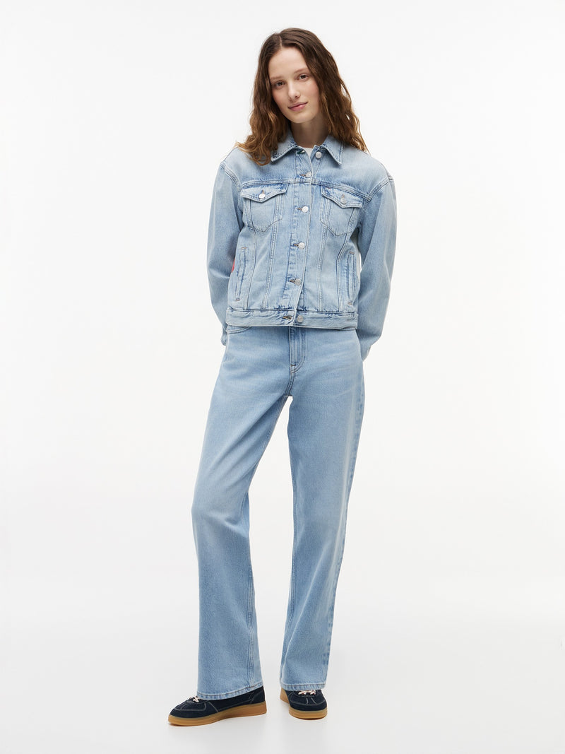 Women High Rise Light Wash Stretch Slim Straight Jeans