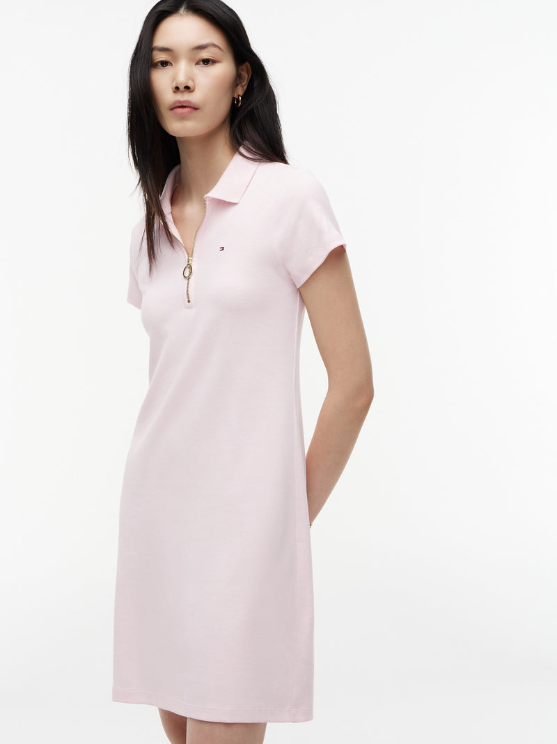Half Sleeve Solid Fave Rib Bodycon Polo Dress