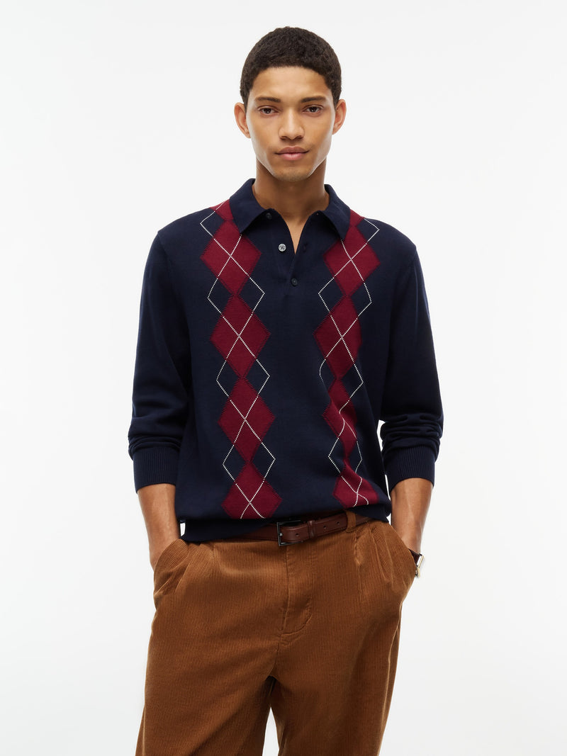 Argyle Button Placket Sweater