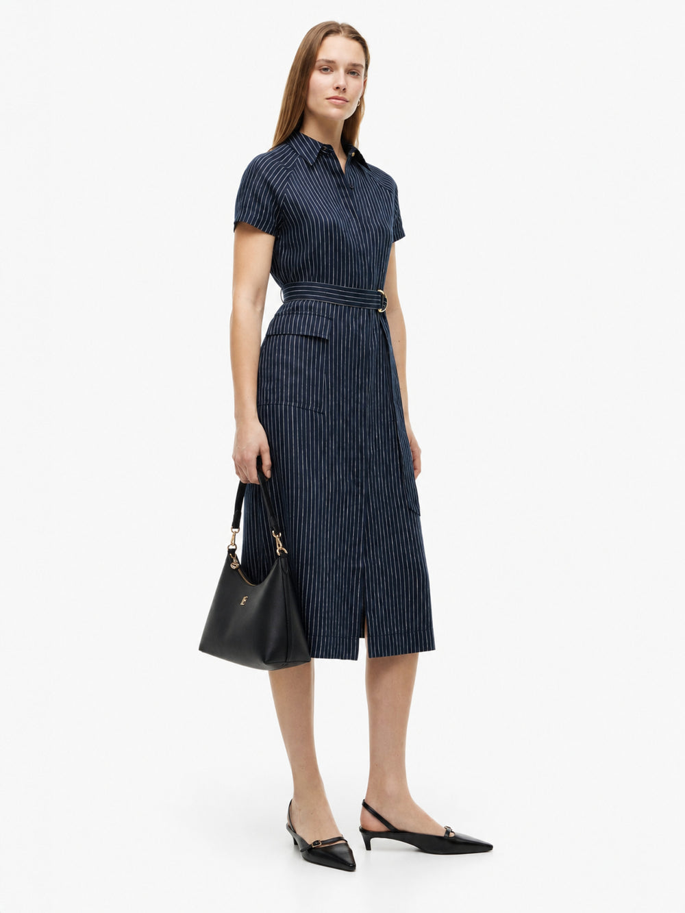 Half Sleeve Stripe Linen Fit and Flare Dress