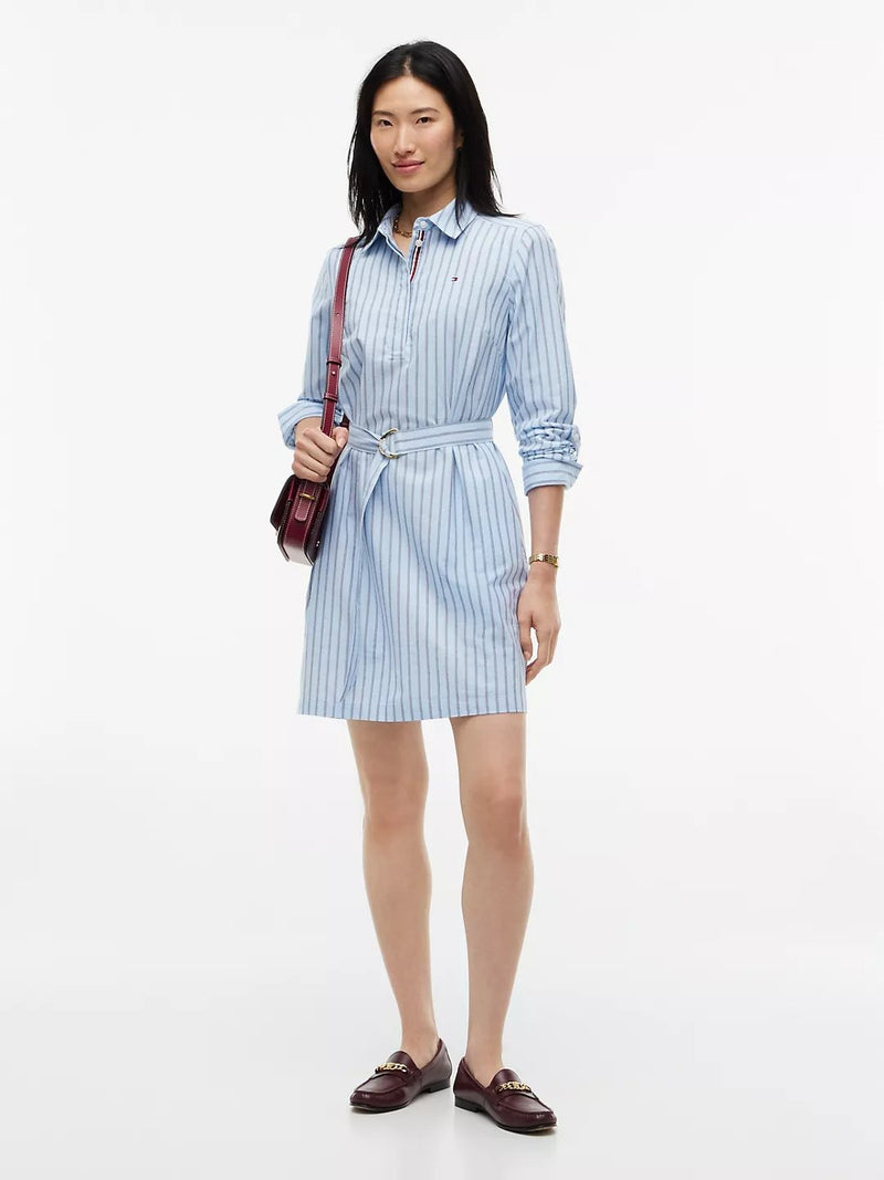 Full Sleeve Stripe Cotton Blend Shirt Dress