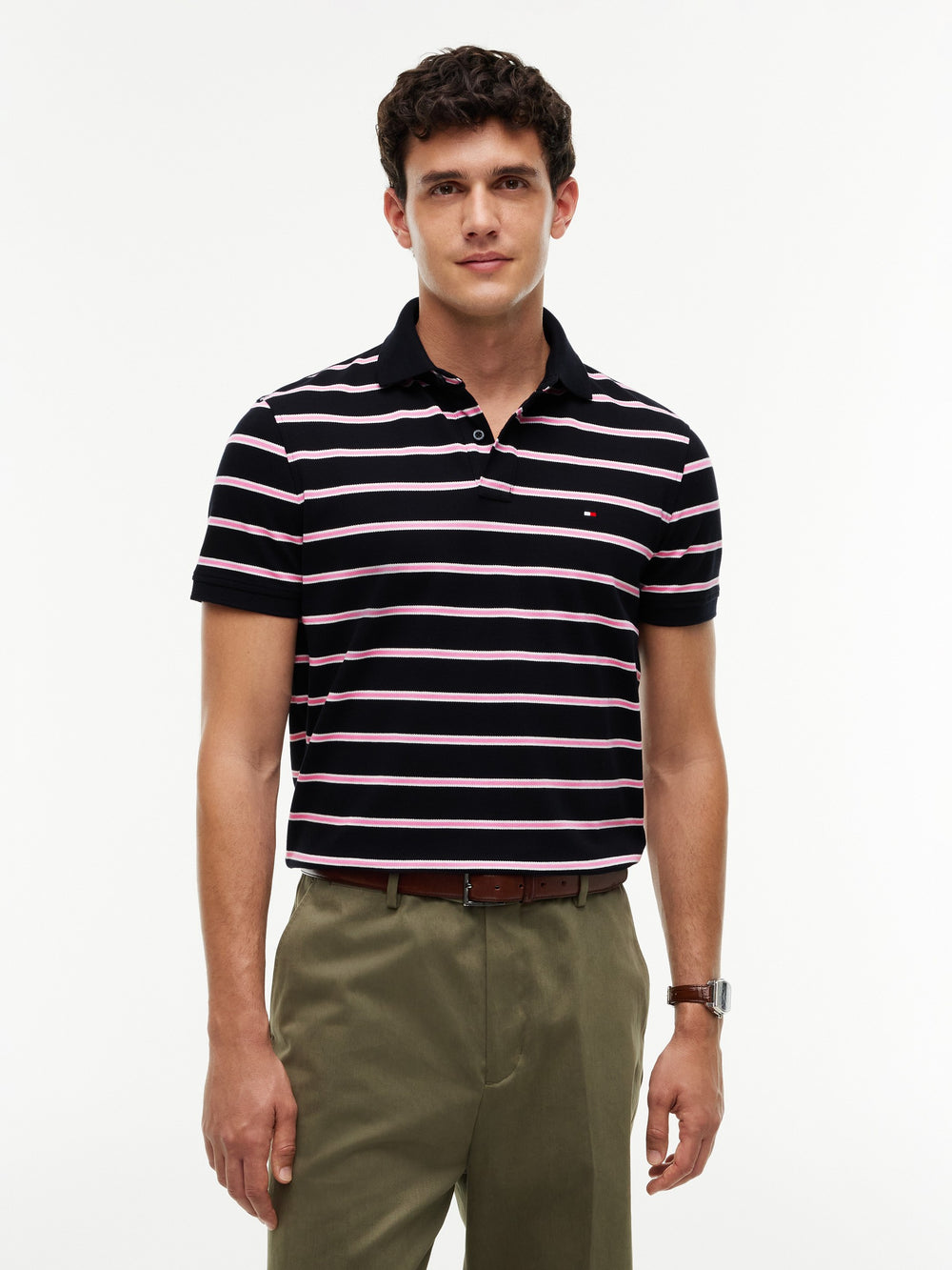 Regular Fit Striped Pique Polo