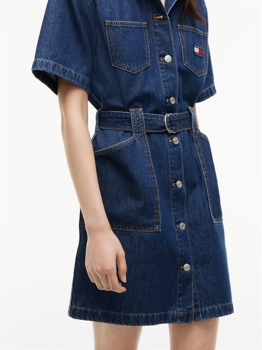 Half Sleeve Solid Denim Shirt Dress