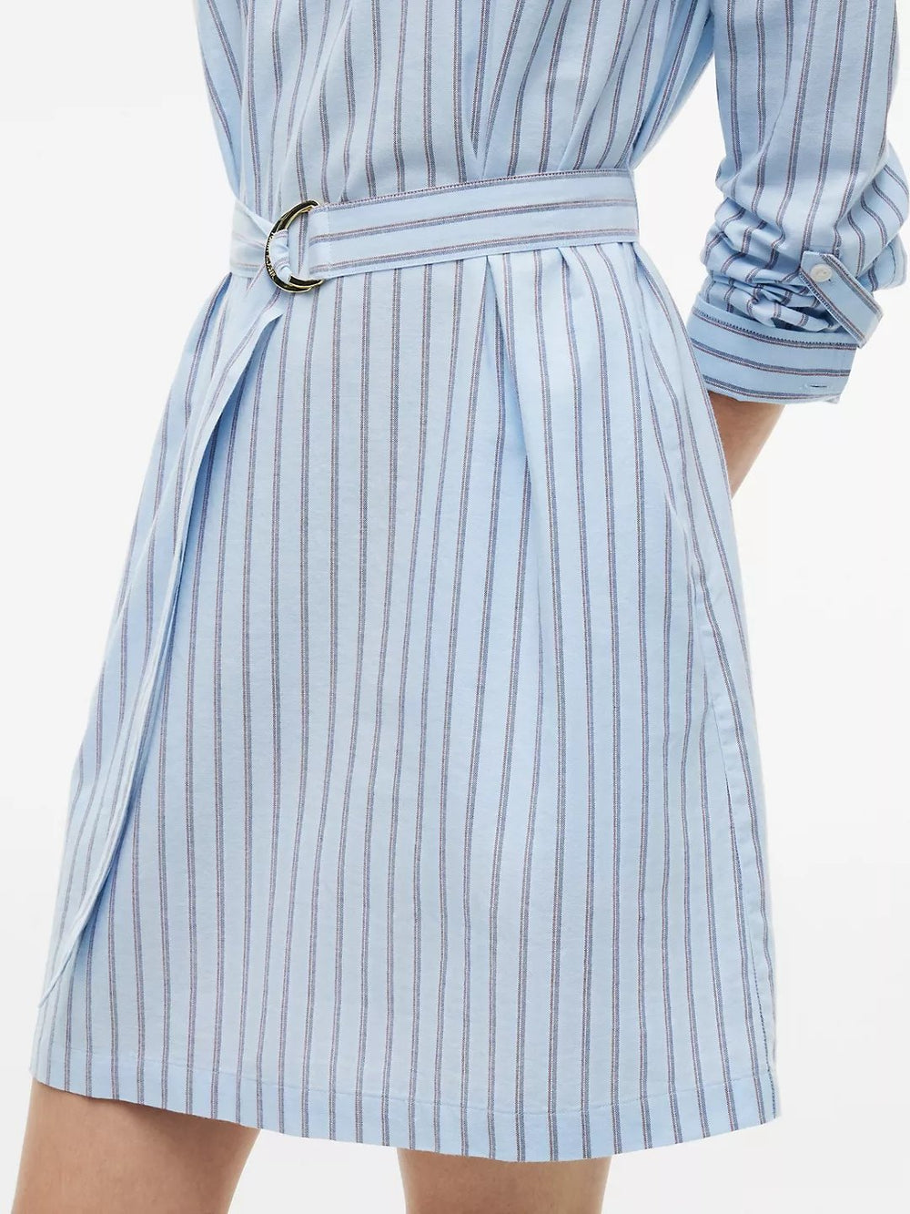 Full Sleeve Stripe Cotton Blend Shirt Dress