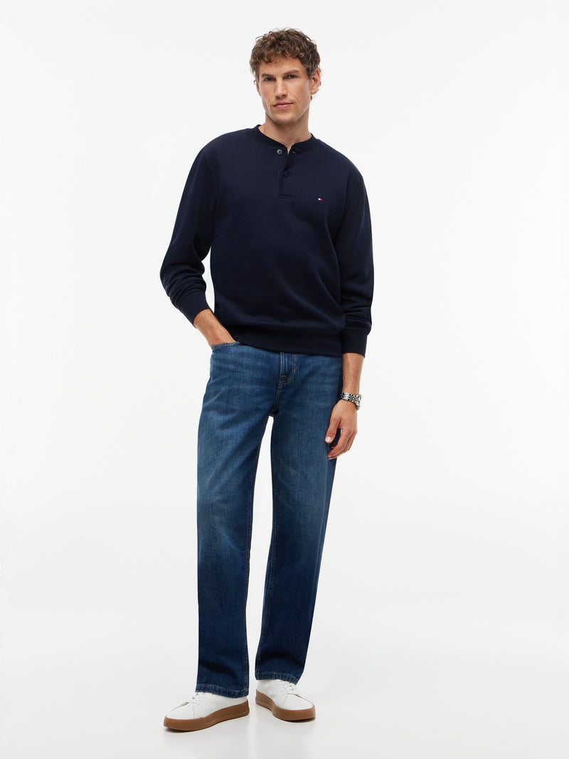 Henley Neck Fleece Sweatshirt
