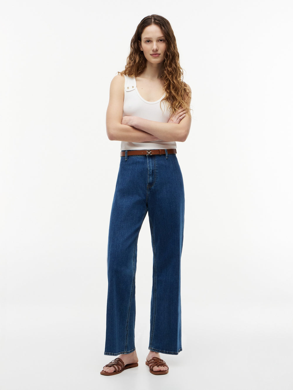 High Rise Dark Wash Stretch Wide Jeans