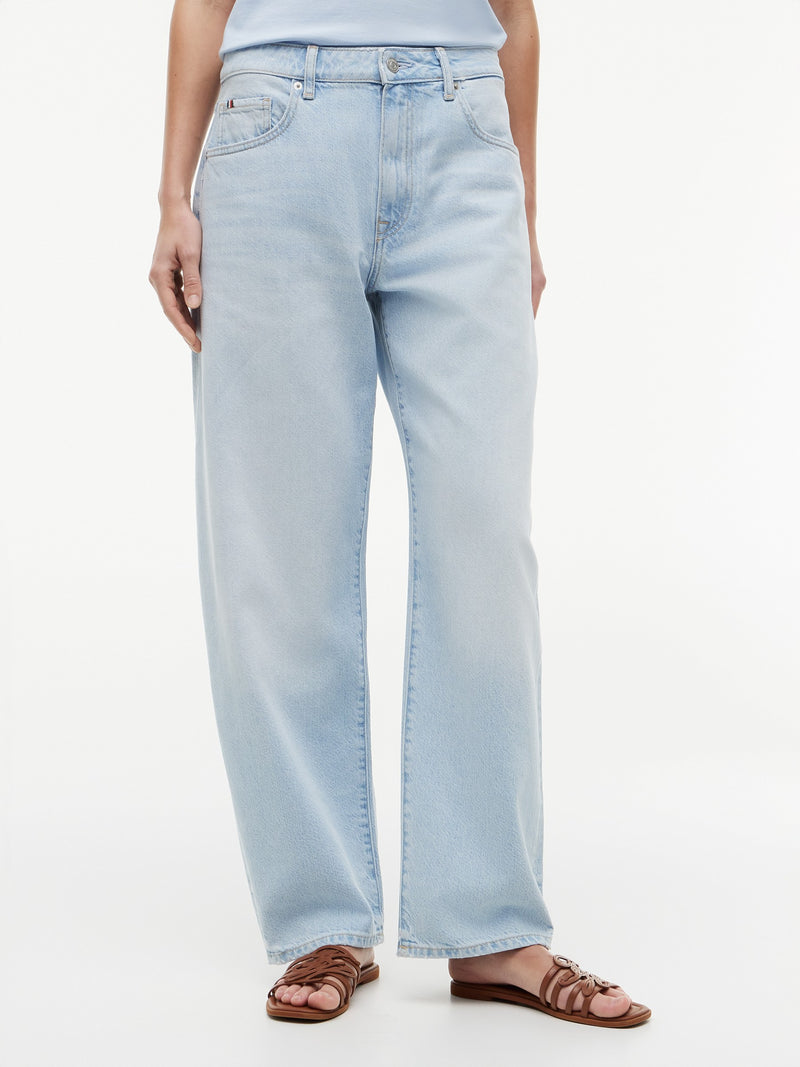Mid Rise Light Wash Stretch Barrel Jeans