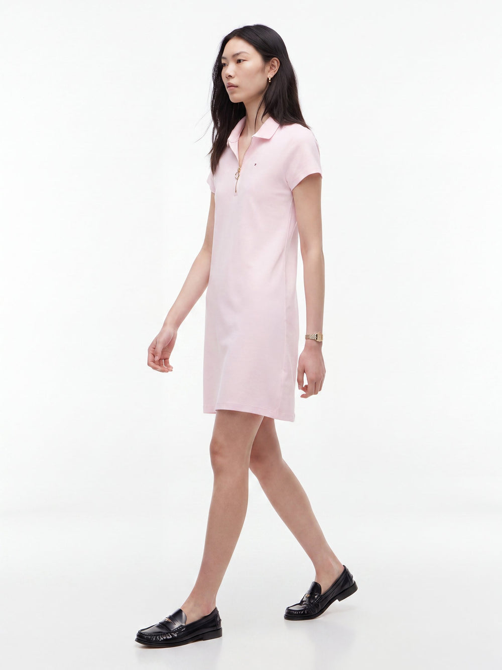 Half Sleeve Solid Fave Rib Bodycon Polo Dress