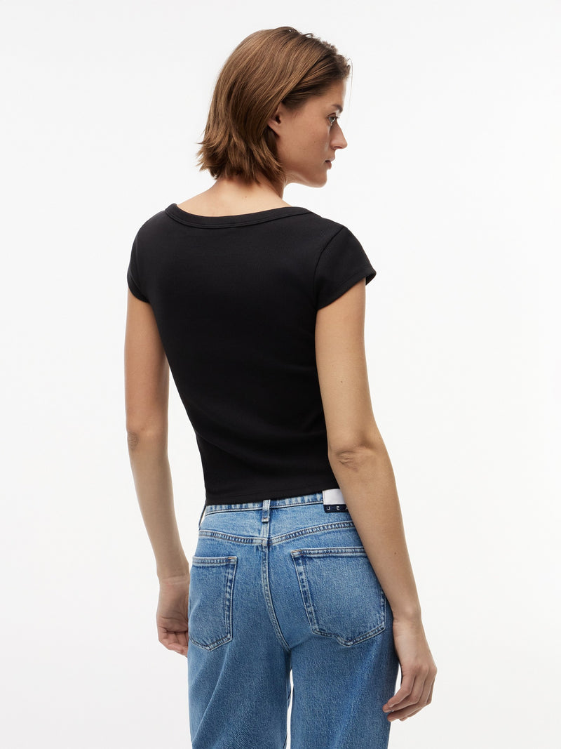 Solid Slim Fit Half Sleeve Ribbed T-Shirt