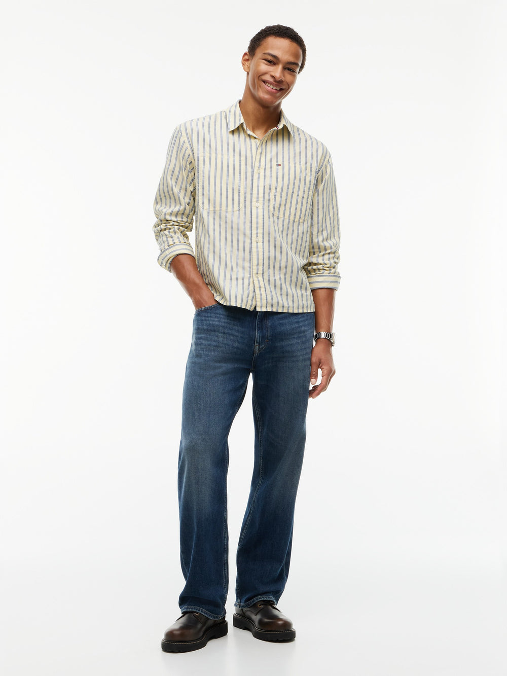Boxy Fit Stripe Textured Shirt